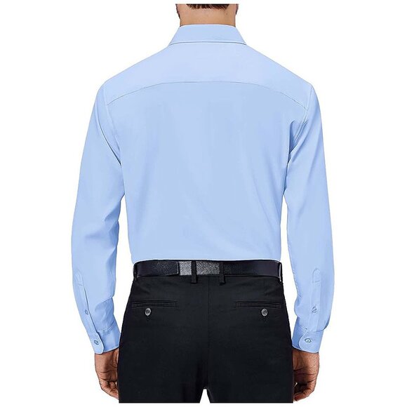 Mens Dress Shirts 4-Way Stretch Long Sleeve Collared Casual Light Blue - Picture 2 of 6